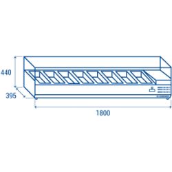 Vitrine horizontale réfrigérée GN1/3 inox couvercle verre trempé 73L