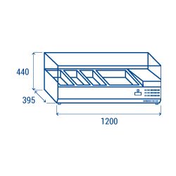 Vitrine horizontale réfrigérée GN1/3 inox couvercle verre trempé 48 L