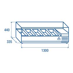 Vitrine horizontale réfrigérée 5 x GN1/4 inox couvercle verre trempé 38 L