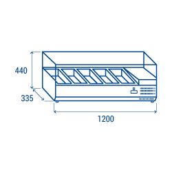 Vitrine horizontale réfrigérée GN1/4 inox couvercle verre trempé 34L