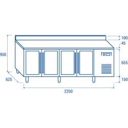 Table réfrigérée positive 325X410 4 portes vitrées dosseret inox 485L