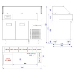 Meuble réfrigéré roulant pour crêpes, gaufres et planchas - 3 portes