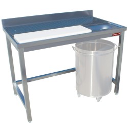 Table de préparation en acier inoxydable pour viandes/poissons avec tablette de découpe et égouttage intégré