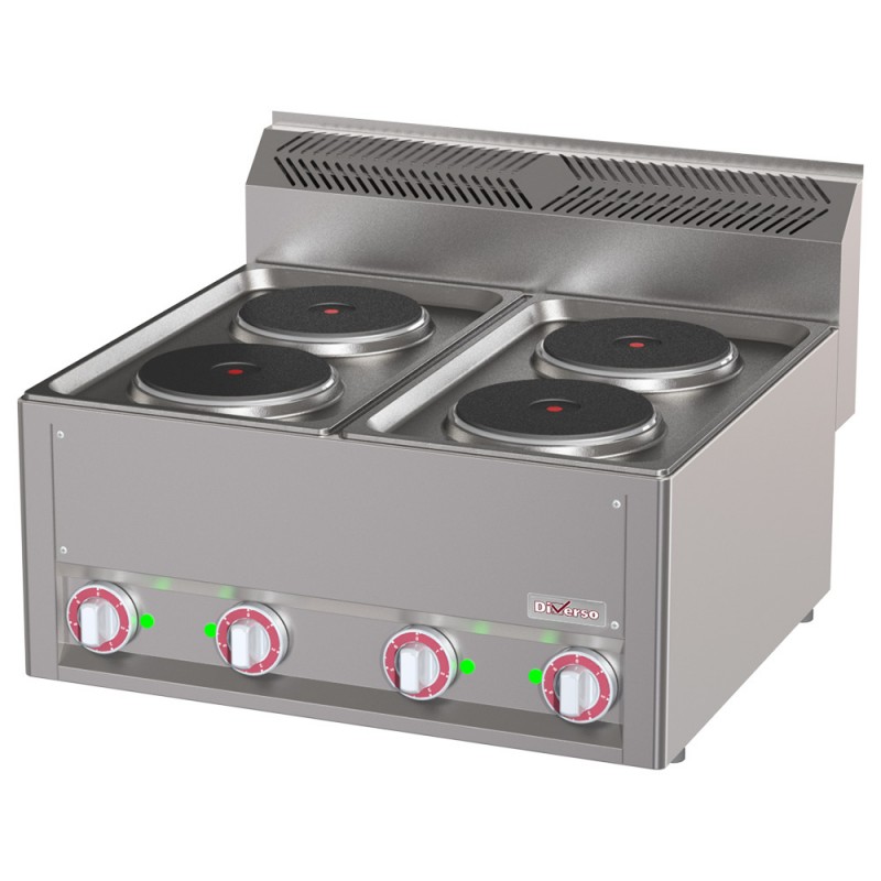 Cuisinière électrique 4 plaques en acier inoxydable avec protection thermique et régulation à 6 positions