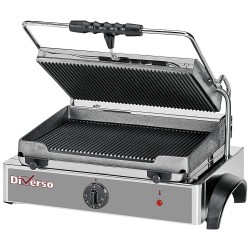 Grill Panini Électrique MEDIUM avec Plaques Rainurées en Fonte et Structure en Acier Inoxydable