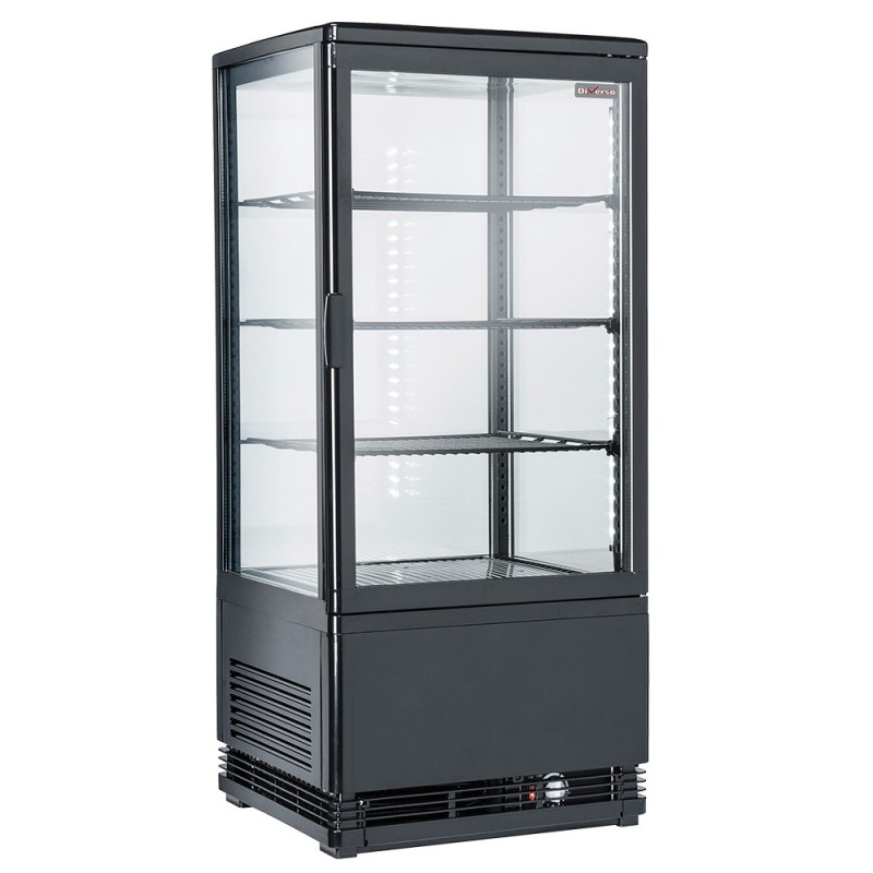 Vitrine de table ventilée noire, 4 faces vitrées, 4 niveaux, 80 litres -