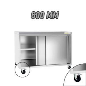 Meuble bas inox central sur roulettes profondeur 600 mm